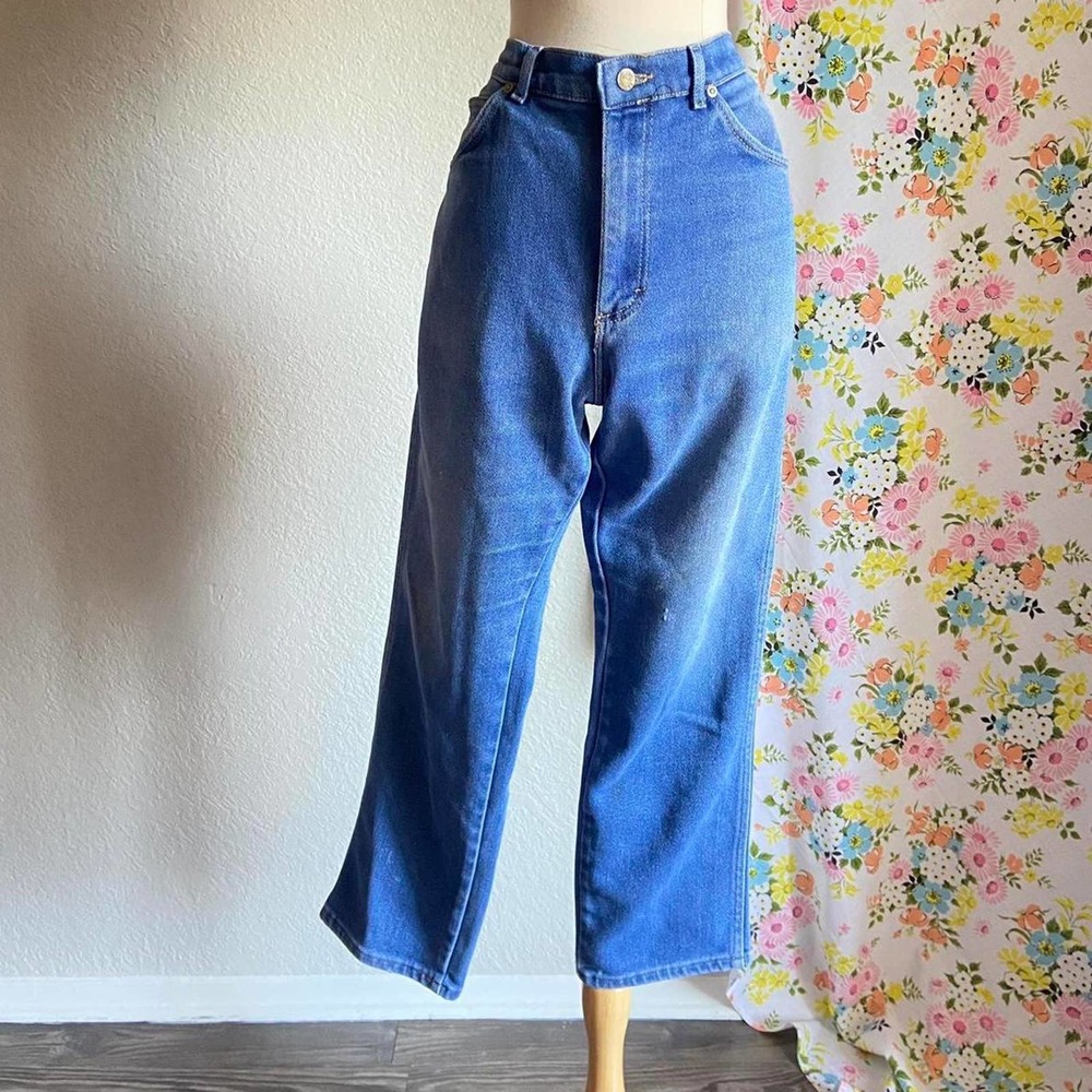 VINTAGE 70S EARLY 80S MEN'S BLUE DENIM BOOT CUT JEANS size 38 X 32